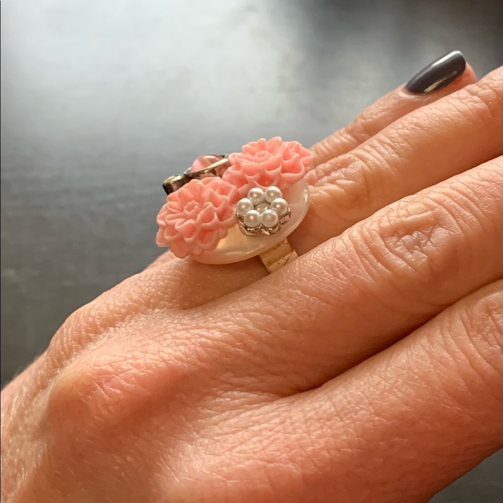 Statement ring, upcycled, sizeable, pink - Picture 2 of 2